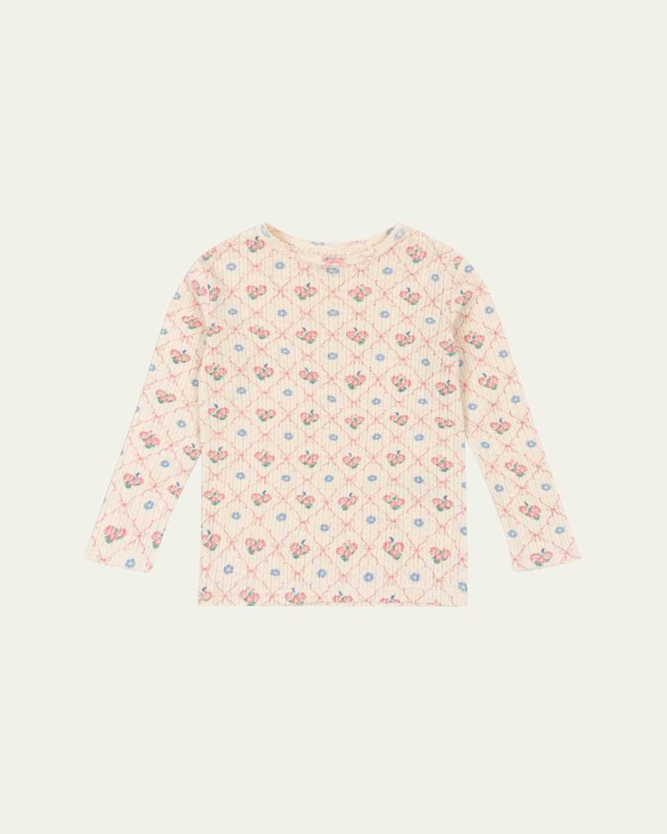 Girl's Minnie Micro Floral-Print Jersey Top, Size 9M-10